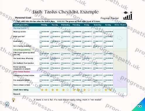 The Daily Tasks Checklist example page from The Progress Path, Family Edition, shown small