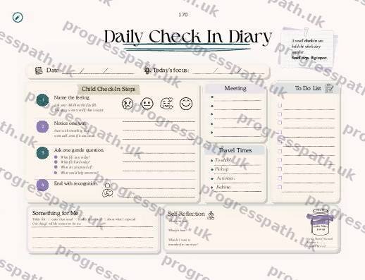 A Daily Check In Diary page from The Progress Path, Family Edition, shown small