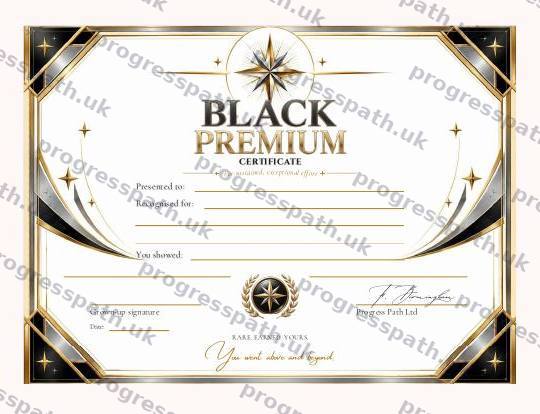 The Black Premium Certificate from The Progress Path, Family Edition, shown small